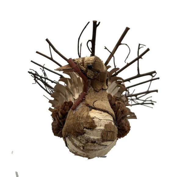 Vintage Handmade Set Rustic Turkey Figurines Bark Pinecone Folk Art Thanksgiving - Picture 7 of 16